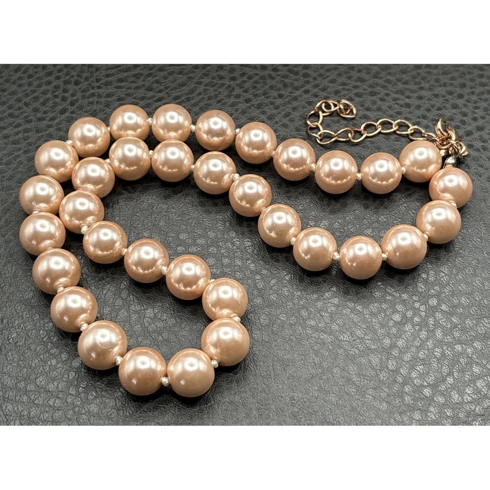VTG KJL Kenneth Jay Lane Pink Faux Pearl Bead Necklace Chain Adjustable 18-21"